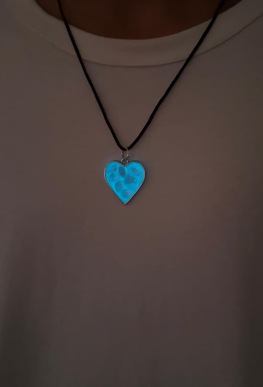 Glow-in-the-Dark Resin Heart Pendant Necklace